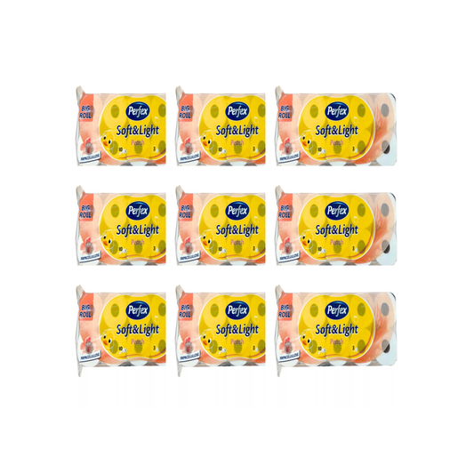 Perfex Soft & Light Peach toalettpapír 9 csomag (összesen 90 tekercs) – 3 rétegű, őszibarack illatú, 100% cellulóz