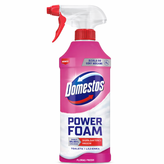 Domestos Power Foam Floral Fresh Fürdőszoba Tisztító Spray 435 ml – Habzó Vízkő- és Szennyeződésoldó