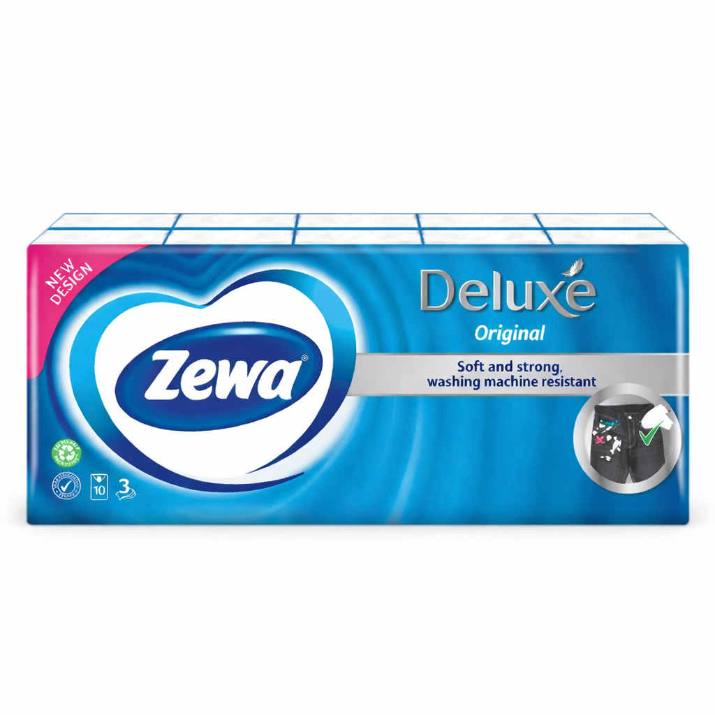 Zewa Deluxe Original Papírzsebkendő 10 db – 3 Rétegű, Extra Puha és Erős Prémium Minőség