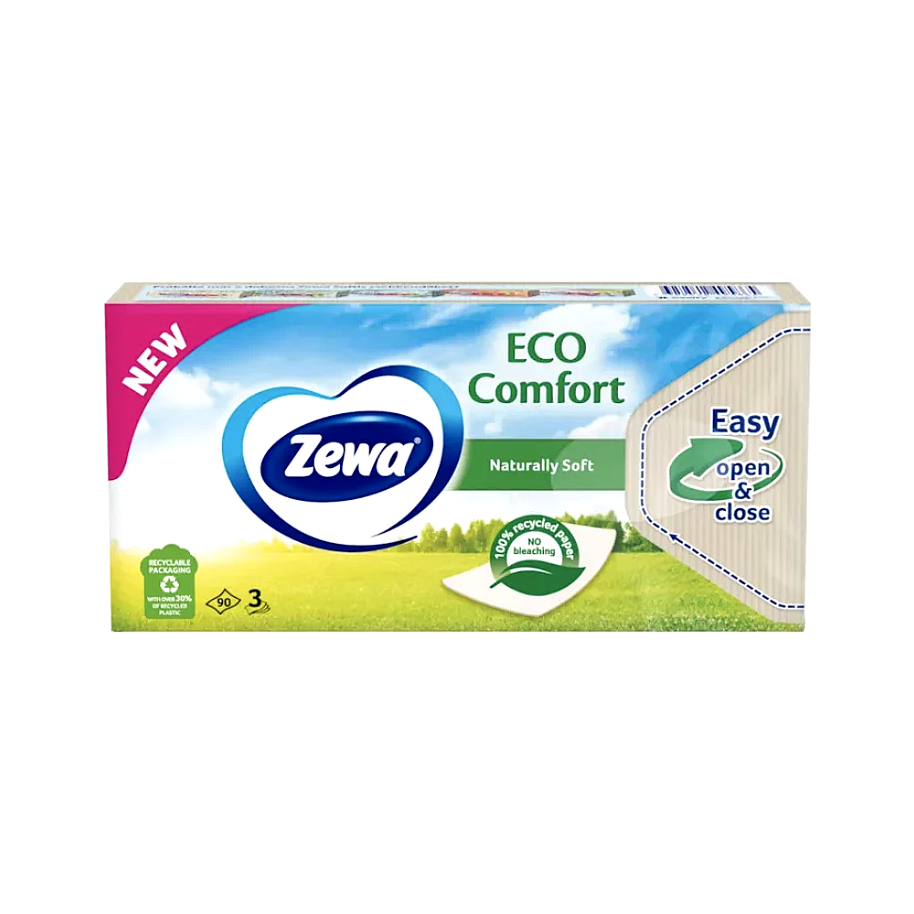 Zewa Eco Comfort Papírzsebkendő 90 db – Környezetbarát, 3 Rétegű, Puha és Erős